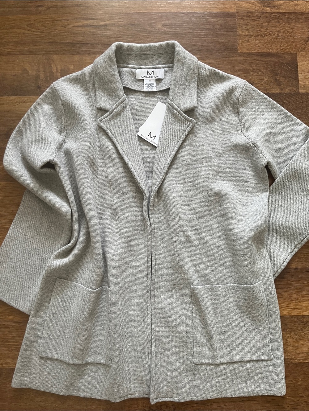 Blazer Cardigan Heather Gray Notched Lapels Pockets NWT Size Medium